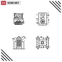 Mobile Interface Line Set of 4 Pictograms of computer life editing love office Editable Vector Design Elements