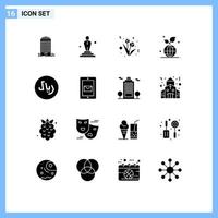 Universal Icon Symbols Group of 16 Modern Solid Glyphs of cash world flower save green Editable Vector Design Elements