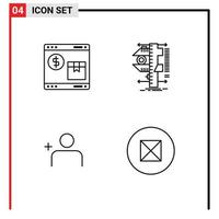 conjunto de pictogramas de 4 colores planos de línea de llenado simple de medición de internet calibre de compras instagram elementos de diseño vectorial editables vector