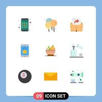 9 Universal Flat Color Signs Symbols of natural herbal file mobile application lock application Editable Vector Design Elements