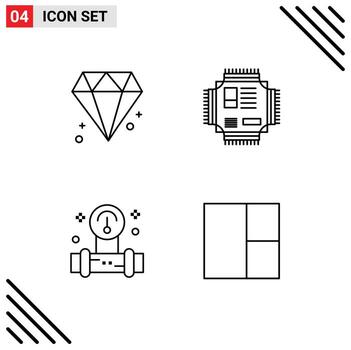 Editable Vector Line Pack of 4 Simple Filledline Flat Colors of diamond plump chip processor water Editable Vector Design Elements