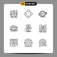 Editable Vector Line Pack of 9 Simple Outlines of architecture database rattle time clockwise Editable Vector Design Elements