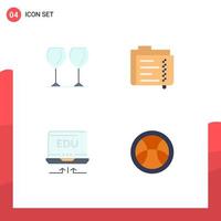 Pack of 4 Modern Flat Icons Signs and Symbols for Web Print Media such as glass laptop hotel document arrow Editable Vector Design Elements