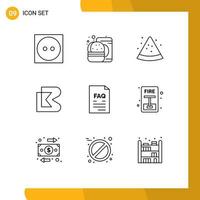 User Interface Pack of 9 Basic Outlines of file contact fruit crypto currency coin Editable Vector Design Elements