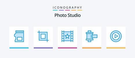 Photo Studio Blue 5 Icon Pack Including mp. play. player. studio. photo. Creative Icons Design vector