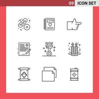 Pictogram Set of 9 Simple Outlines of tools garage thumbs up car healthcare Editable Vector Design Elements