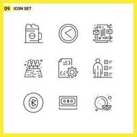 Universal Icon Symbols Group of 9 Modern Outlines of file develop user tree agriculture Editable Vector Design Elements