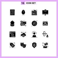 Universal Icon Symbols Group of 16 Modern Solid Glyphs of drop hardware bomb gadget computers Editable Vector Design Elements