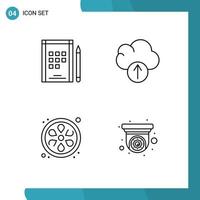 Set of 4 Commercial Filledline Flat Colors pack for book camera cloud lemon security Editable Vector Design Elements