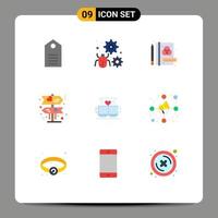 9 User Interface Flat Color Pack of modern Signs and Symbols of coffee love setting direction stationery Editable Vector Design Elements