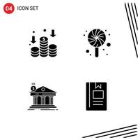 Pictogram Set of 4 Simple Solid Glyphs of finance building birthday architecture book Editable Vector Design Elements