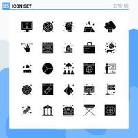 Pictogram Set of 25 Simple Solid Glyphs of print cloud healthcare travel outdoor Editable Vector Design Elements