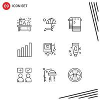 Modern Set of 9 Outlines Pictograph of user interface enjoy analytic towel Editable Vector Design Elements