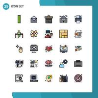 Pictogram Set of 25 Simple Filled line Flat Colors of printing machine iot dollar automation business Editable Vector Design Elements