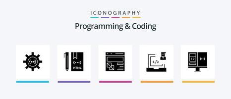 Programming And Coding Glyph 5 Icon Pack Including development. coding. development. webpage. development. Creative Icons Design vector