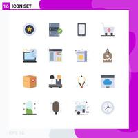 Universal Icon Symbols Group of 16 Modern Flat Colors of device medical data trolley android Editable Pack of Creative Vector Design Elements