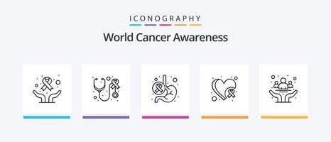 paquete de iconos de la línea 5 de concientización sobre el cáncer mundial, incluida la salud. cáncer. salud. hueso. cuidado. diseño de iconos creativos vector