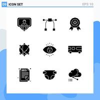 Modern Set of 9 Solid Glyphs Pictograph of lock internet medal eye internet Editable Vector Design Elements