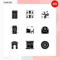 9 Universal Solid Glyphs Set for Web and Mobile Applications education chair education seo location Editable Vector Design Elements