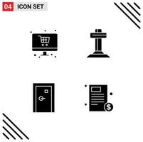 Universal Icon Symbols Group of 4 Modern Solid Glyphs of online buildings monitor cross exit Editable Vector Design Elements