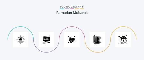 Ramadan Glyph 5 Icon Pack Including pray. praying. fast. carpet. ramadan vector