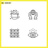 4 Universal Line Signs Symbols of cooking agriculture pot conservation nature Editable Vector Design Elements