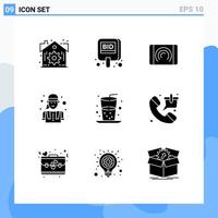 Solid Glyph Pack of 9 Universal Symbols of drink worker interaction labour construction worker Editable Vector Design Elements