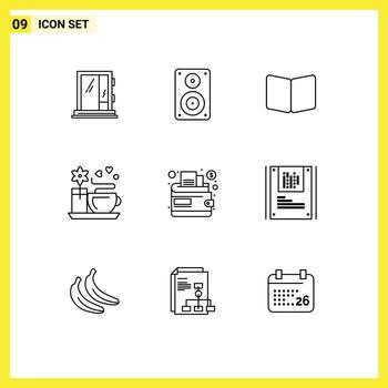 9 Universal Outlines Set for Web and Mobile Applications hot tea cup monitor cover page Editable Vector Design Elements