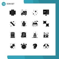 Mobile Interface Solid Glyph Set of 16 Pictograms of development computer truck coding stare Editable Vector Design Elements