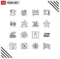 User Interface Pack of 16 Basic Outlines of advertise server folder folder zip Editable Vector Design Elements