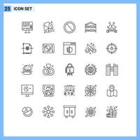 25 User Interface Line Pack of modern Signs and Symbols of day hotel deny service bed Editable Vector Design Elements