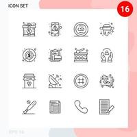 16 User Interface Outline Pack of modern Signs and Symbols of economy rolling engine pin search Editable Vector Design Elements