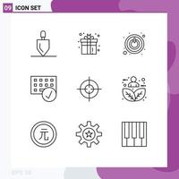 Editable Vector Line Pack of 9 Simple Outlines of target gadget play devices computers Editable Vector Design Elements