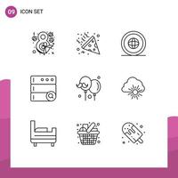 9 User Interface Outline Pack of modern Signs and Symbols of father balloon global server database Editable Vector Design Elements