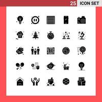 Set of 25 Modern UI Icons Symbols Signs for camera android door mobile phone Editable Vector Design Elements