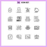 Mobile Interface Outline Set of 16 Pictograms of economy sun security weather cloud Editable Vector Design Elements