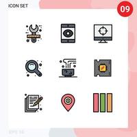 Modern Set of 9 Filledline Flat Colors and symbols such as food zoom tool business zoom interface maximize Editable Vector Design Elements