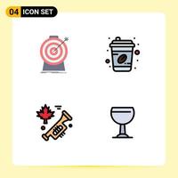 Pack of 4 creative Filledline Flat Colors of aim canada target coffee cup laud Editable Vector Design Elements