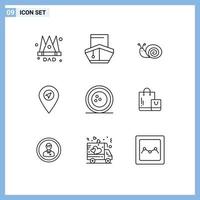 Universal Icon Symbols Group of 9 Modern Outlines of ball pointer vehicles map spring Editable Vector Design Elements