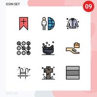 Set of 9 Modern UI Icons Symbols Signs for grinding pattern staff lock shopping Editable Vector Design Elements