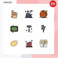 Pack of 9 Modern Filledline Flat Colors Signs and Symbols for Web Print Media such as hand drill study basket ball formula chemistry Editable Vector Design Elements