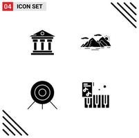 Pack of 4 creative Solid Glyphs of bank archery service landscape target Editable Vector Design Elements