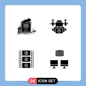 4 Solid Glyph concept for Websites Mobile and Apps home film stip building camera backup Editable Vector Design Elements