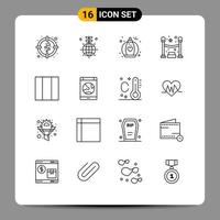 Group of 16 Outlines Signs and Symbols for connection layout fragrance grid night Editable Vector Design Elements