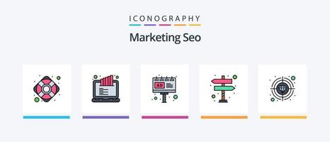 la línea de seo de marketing llenó el paquete de 5 iconos, incluido el calendario. grafico. ayudar. pantalla de clasificación ranking de lcd diseño de iconos creativos vector