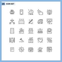25 Universal Line Signs Symbols of hand minus smart phone e cart Editable Vector Design Elements