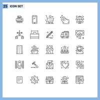 25 Universal Line Signs Symbols of hand minus smart phone e cart Editable Vector Design Elements