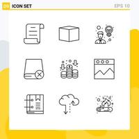 Set of 9 Vector Outlines on Grid for money finance idea hardware drive Editable Vector Design Elements