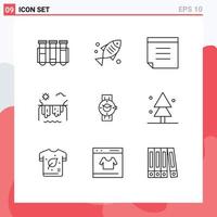 Group of 9 Modern Outlines Set for time watch health canada river Editable Vector Design Elements