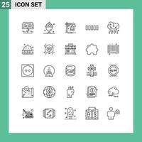 Line Pack of 25 Universal Symbols of cloud storage cloud backup alarm signal connection Editable Vector Design Elements